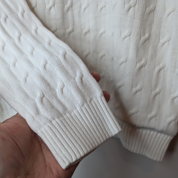 Brooks Brothers 346 White Cable Knit Crew Neck Sweater Women Medium - Picture 7 of 10